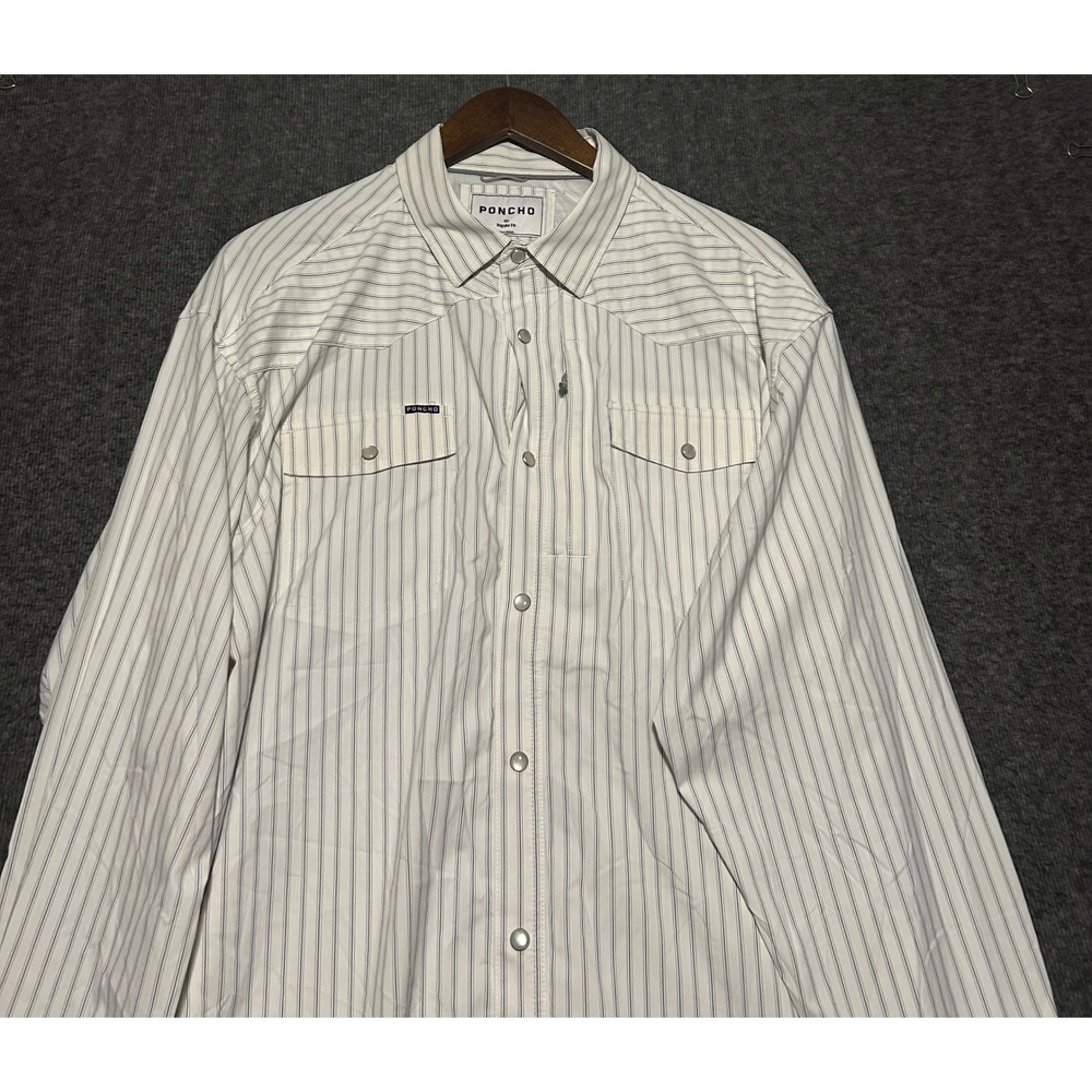 Poncho regular fit pearl snap shirt long sleeve size XL white striped read